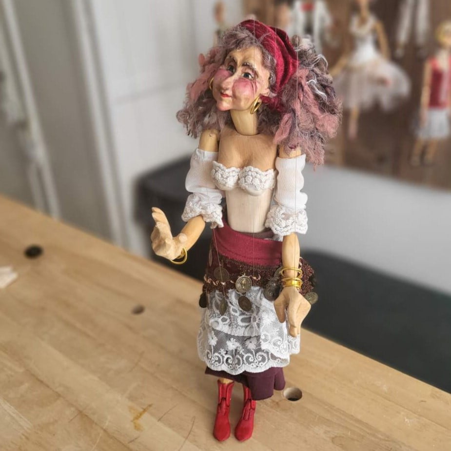 Zigeunerin Handgesneden Houten Marionet Pop - Afbeelding 5